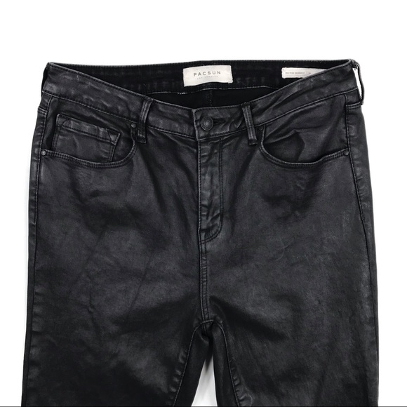 PACSUN Black Mid-Rise Wax Denim Pants - Picture 4 of 12